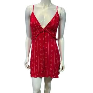 Salty Lemon Red Diamond Print Tie Back Mini Dress Cutout Back Summer Sundress M